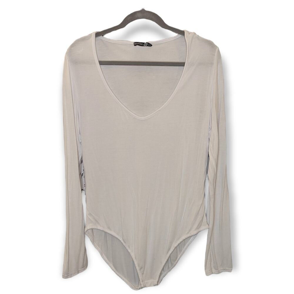 Boohoo Plus White Olivia Long Sleeve V Neck Snap Bodysuit UK 18/ US 14